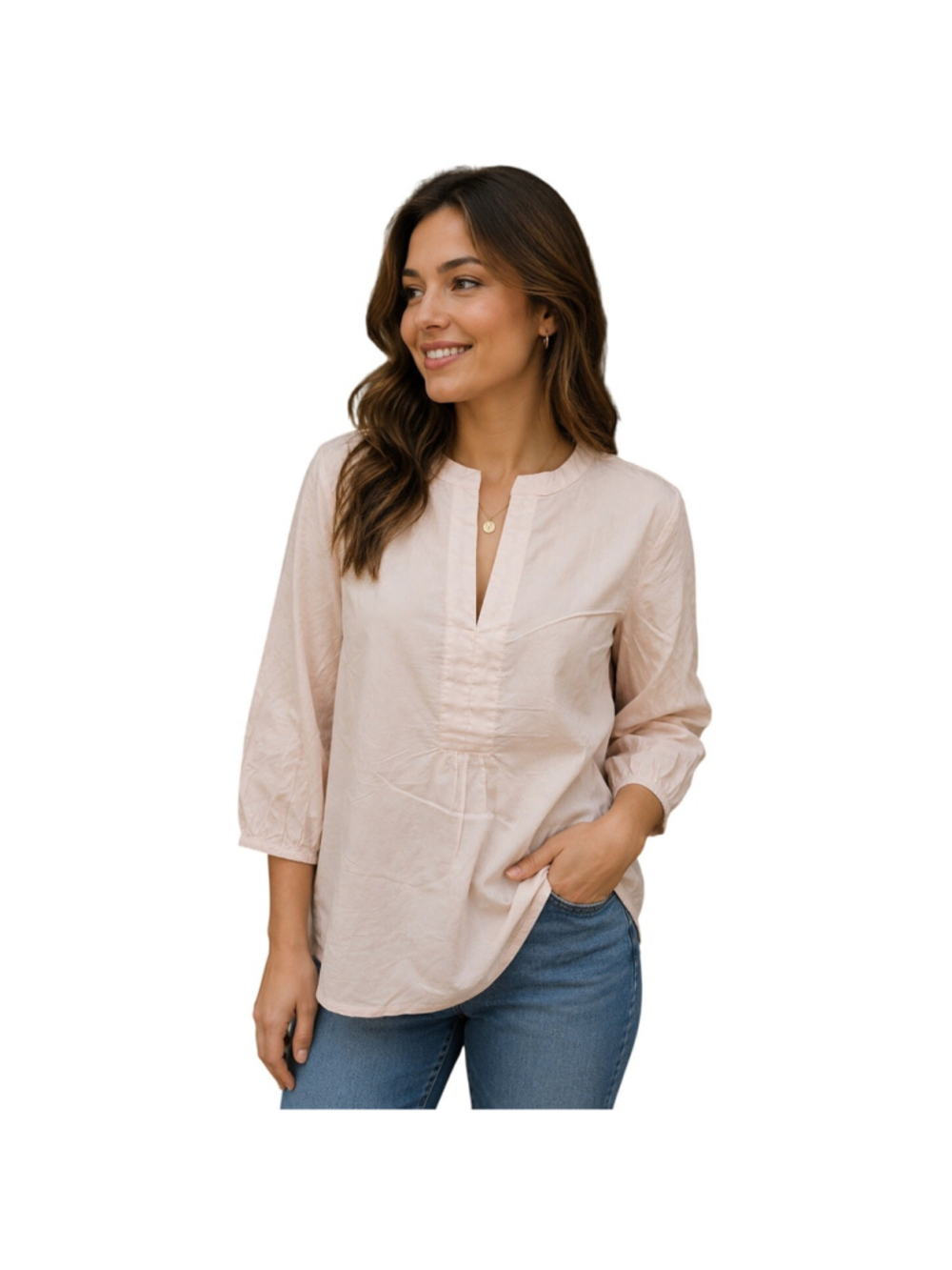 NWT lightweight Blush Pink Split-Neck 3/4 Sleeve Cotton Popover Blouse sz M